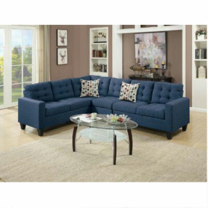 Classic L Shape Velvet Sofa Set Blue Colour
