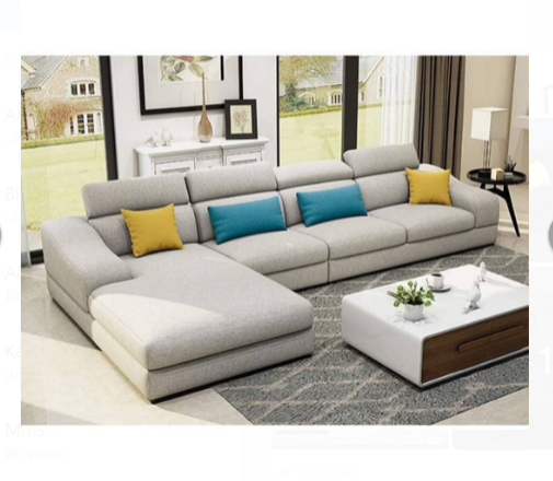 Luxury Sofa Velvet Material L shape White Ivory Colour