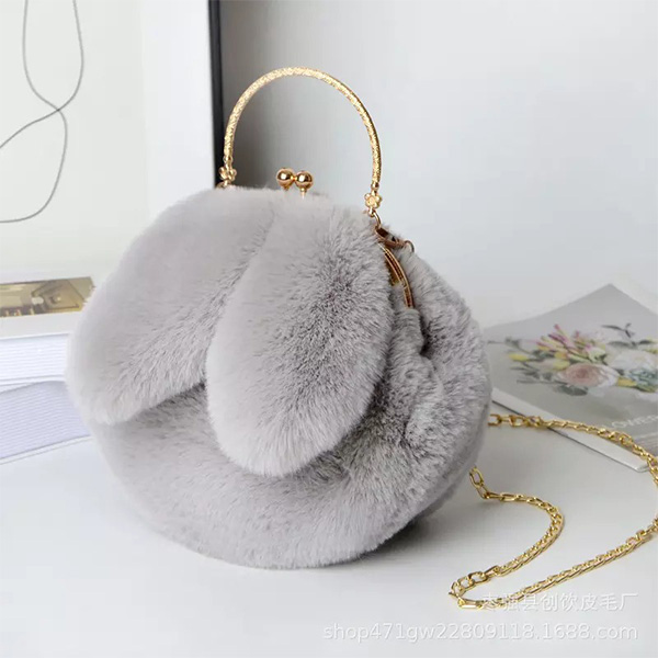 Lovely Portable Plush Bag Autumn Winter New Rabbit Ear Clip Mouth Bag - Image 4