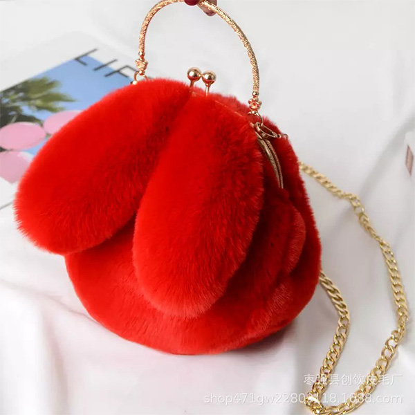 Lovely Portable Plush Bag Autumn Winter New Rabbit Ear Clip Mouth Bag - Image 5