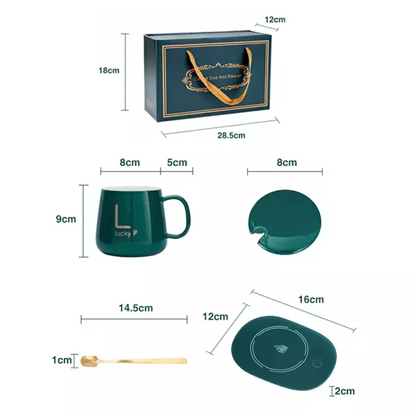 Tea Cups Ceramics USB Charging Smart Heated Mug with Heater Spoon - Image 3